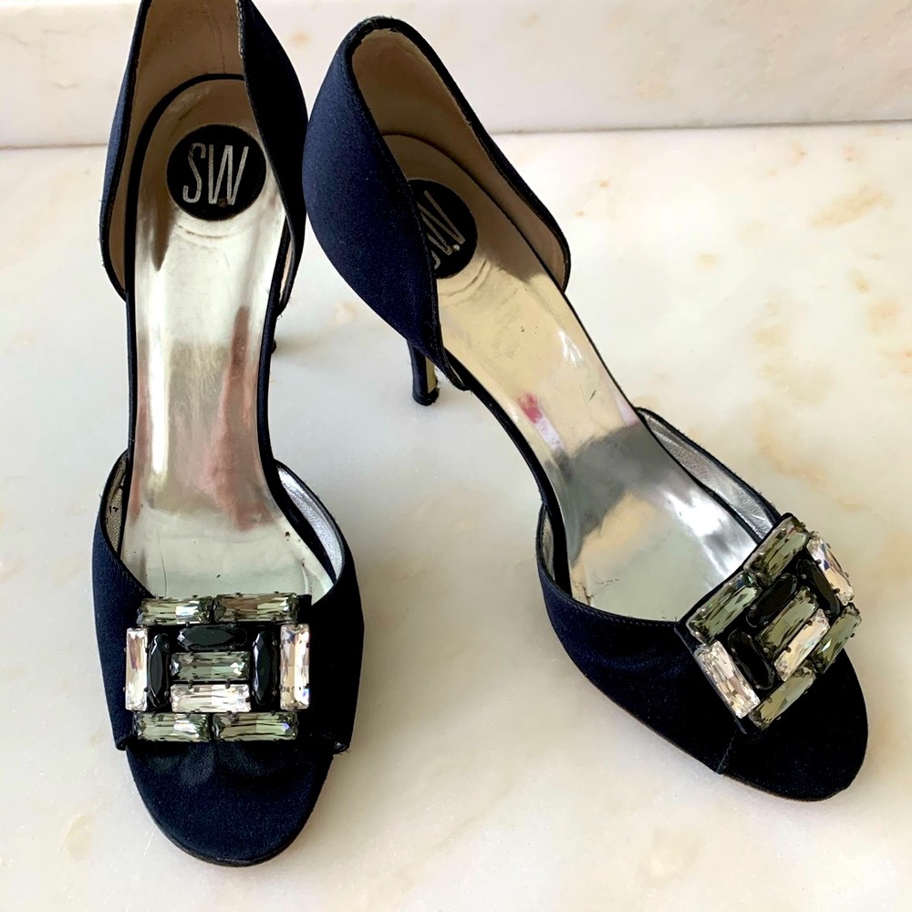 Stuart Weitzman black heels with beautiful stones
